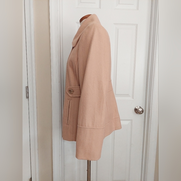 Nine West Double Breasted Tan Wool Pea Coat Women's Size 14 - Picture 6 of 6